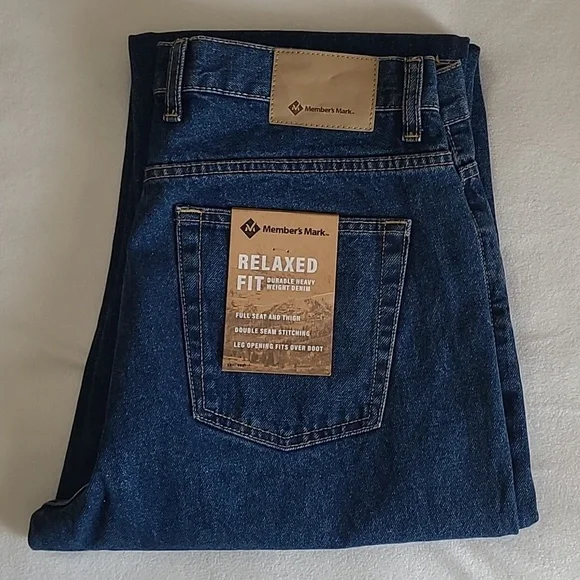 NEW Men's Relaxed Fit Denim Jeans Dark Wash Member's Mark 34/30 Durable Heavy Wt - Picture 1 of 9